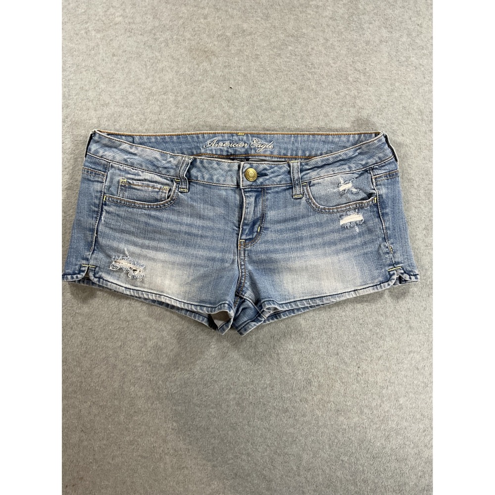 American Eagle Womens Distressed Denim Shorts Light Wash Low Rise Stretch 2421